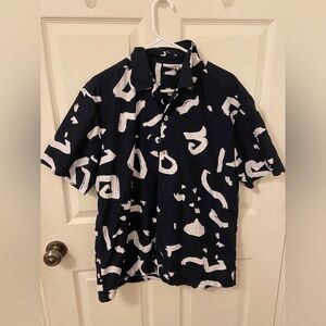Abstract Patterned Navy and White Men's Shirt